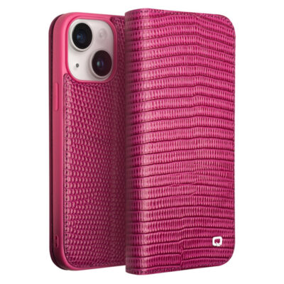 QIALINO For iPhone 15 Plus Crocodile Texture Phone Case Genuine Cow Leather Wallet Stand Cover As Shown iPhone 15 Plus by The Case Factory