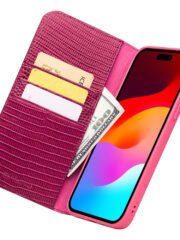 QIALINO For iPhone 15 Plus Crocodile Texture Phone Case Genuine Cow Leather Wallet Stand Cover by The Case Factory
