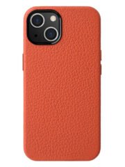MELKCO For iPhone 15 Case Premium Genuine Cow Leather Phone Cover | Compatible with MagSafe Orange iPhone 15 by The Case Factory