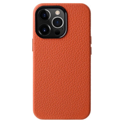 MELKCO For iPhone 15 Pro Case Premium Genuine Cow Leather Phone Cover | Compatible with MagSafe Orange iPhone 15 Pro by The Case Factory