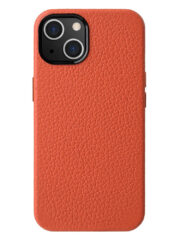 MELKCO For iPhone 14 Plus Case Premium Genuine Cow Leather Phone Cover | Compatible with MagSafe Orange iPhone 14 Plus by The Case Factory
