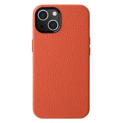 MELKCO For iPhone 14 Case Premium Genuine Cow Leather Phone Cover | Compatible with MagSafe Orange iPhone 14 by The Case Factory