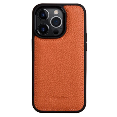 MELKCO For iPhone 15 Pro Max Case Genuine Cow Leather Coated Phone Cover Orange iPhone 15 Pro Max by The Case Factory