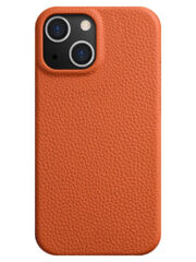 MELKCO For iPhone 15 Case Full-Wrap Genuine Cow Leather Premium Phone Cover | Compatible with MagSafe Orange iPhone 15 by The Case Factory