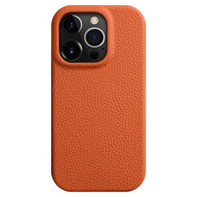MELKCO For iPhone 15 Pro Max Case Full-Wrap Genuine Cow Leather Premium Phone Cover | Compatible with MagSafe Orange iPhone 15 Pro Max by The Case Factory