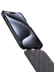 MELKCO For iPhone 15 Pro Flip Case Genuine Cow Leather Vertical Phone Cover by The Case Factory