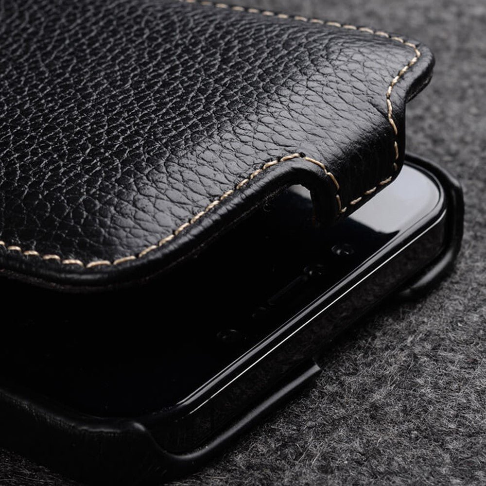 MELKCO For iPhone 15 Plus Flip Case Genuine Cow Leather Vertical Phone Cover by The Case Factory