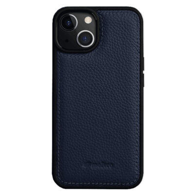 MELKCO For iPhone 15 Case Genuine Cow Leather Coated Phone Cover Dark Blue iPhone 15 by The Case Factory