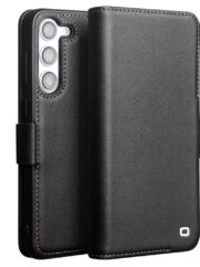 QIALINO For Samsung Galaxy S22+ Wallet Case Genuine Leather Magnetic Closure Flip Phone Cover Black Samsung Galaxy S22+ by The Case Factory