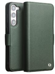 QIALINO For Samsung Galaxy S22+ Wallet Case Genuine Leather Magnetic Closure Flip Phone Cover Green Samsung Galaxy S22+ by The Case Factory