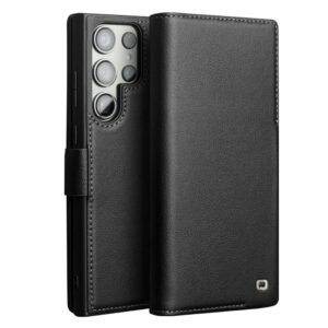 QIALINO For Samsung Galaxy S22 Ultra Wallet Case Genuine Leather Magnetic Closure Flip Phone Cover Black Samsung Galaxy S22 Ultra by The Case Factory