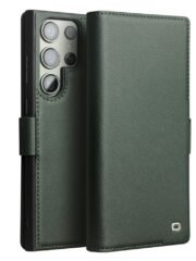 QIALINO For Samsung Galaxy S22 Ultra Wallet Case Genuine Leather Magnetic Closure Flip Phone Cover Green Samsung Galaxy S22 Ultra by The Case Factory