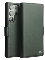 QIALINO For Samsung Galaxy S23 Ultra Wallet Case Genuine Cow Leather Magnetic Closure Flip Phone Cover Green Samsung Galaxy S23 Ultra by The Case Factory