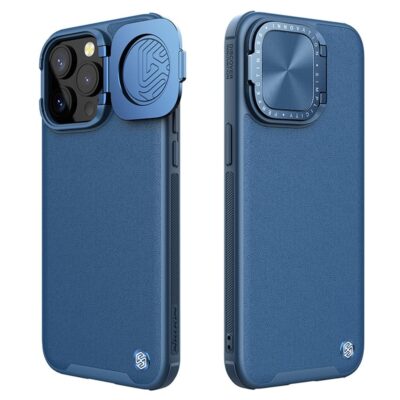 NILLKIN CamShield Prop for iPhone 15 Pro Case Lens Cover PU Leather Phone Cover Blue iPhone 15 Pro by The Case Factory