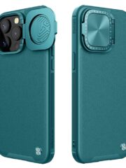 NILLKIN CamShield Prop for iPhone 15 Pro Case Lens Cover PU Leather Phone Cover Green iPhone 15 Pro by The Case Factory