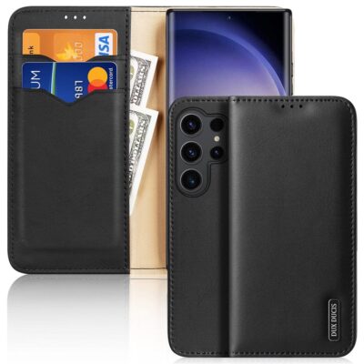DUX DUCIS Hivo Series for Samsung Galaxy S24 Ultra Case Cowhide Leather Wallet Flip Cover Black Samsung Galaxy S24 Ultra by The Case Factory