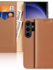 DUX DUCIS Hivo Series for Samsung Galaxy S24 Ultra Case Cowhide Leather Wallet Flip Cover Brown Samsung Galaxy S24 Ultra by The Case Factory