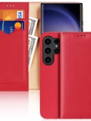 DUX DUCIS Hivo Series for Samsung Galaxy S24 Ultra Case Cowhide Leather Wallet Flip Cover Red Samsung Galaxy S24 Ultra by The Case Factory