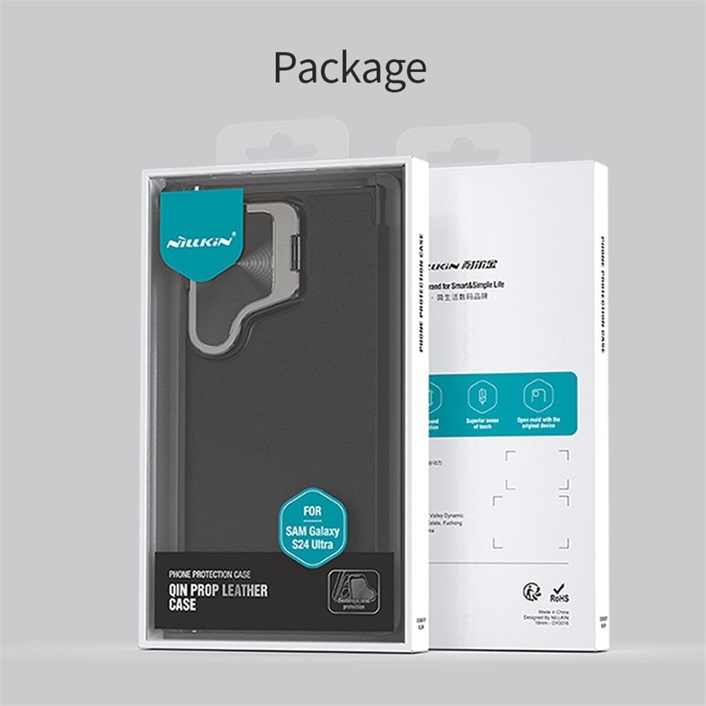 NILLKIN Qin Prop Series for Samsung Galaxy S24 Leather Case Lens Protection Kickstand Phone Cover by The Case Factory