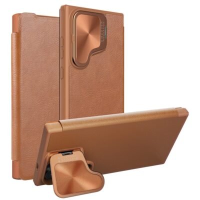 NILLKIN Qin Prop Series for Samsung Galaxy S24+ Leather Case Kickstand Card Holder Phone Cover Brown Samsung Galaxy S24+ by The Case Factory