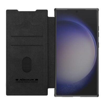 NILLKIN Qin Prop Series for Samsung Galaxy S24 Ultra Leather Case Camera Lid Kickstand Phone Cover by The Case Factory