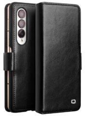 QIALINO For Samsung Galaxy Z Fold4 Wallet Case Waxy Genuine Leather Flip Phone Cover with Magnetic Closure Black Samsung Galaxy Z Fold4 by The Case Factory