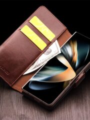 QIALINO For Samsung Galaxy Z Fold4 Wallet Case Waxy Genuine Leather Flip Phone Cover with Magnetic Closure by The Case Factory