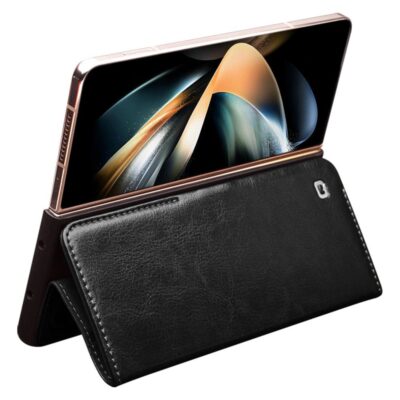 QIALINO For Samsung Galaxy Z Fold4 Wallet Case Waxy Genuine Leather Flip Phone Cover with Magnetic Closure by The Case Factory