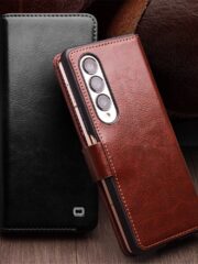 QIALINO For Samsung Galaxy Z Fold4 Wallet Case Waxy Genuine Leather Flip Phone Cover with Magnetic Closure by The Case Factory