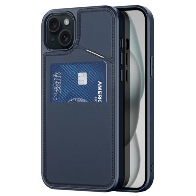 DUX DUCIS Rafi II Series for iPhone 15 Plus Kickstand Case RFID Blocking Card Holder Magnetic Phone Cover Blue iPhone 15 Plus by The Case Factory