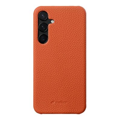 MELKCO For Samsung Galaxy S24 Premium Genuine Leather Open Edge Phone Cover Orange Samsung Galaxy S24 by The Case Factory
