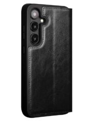 QIALINO For Samsung Galaxy S24 Wallet Case Waxy Genuine Cow Leather Flip Phone Cover by The Case Factory