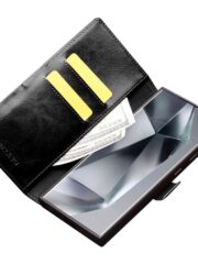 QIALINO For Samsung Galaxy S24 Ultra Wallet Case Waxy Genuine Cow Leather Magnetic Closure Flip Phone Cover by The Case Factory