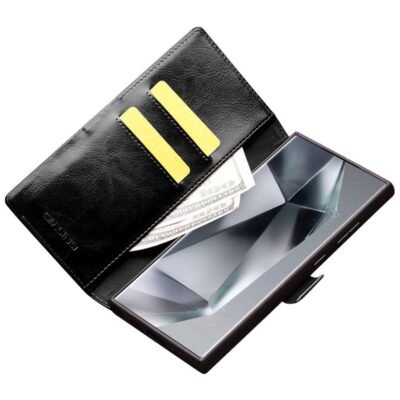 QIALINO For Samsung Galaxy S24 Ultra Wallet Case Waxy Genuine Cow Leather Magnetic Closure Flip Phone Cover by The Case Factory