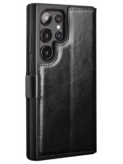 QIALINO For Samsung Galaxy S24 Ultra Wallet Case Waxy Genuine Cow Leather Magnetic Closure Flip Phone Cover by The Case Factory