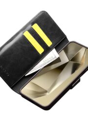 QIALINO For Samsung Galaxy S24 Wallet Case Waxy Genuine Cow Leather Magnetic Closure Flip Phone Cover by The Case Factory