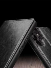 QIALINO For Samsung Galaxy S24 Ultra Wallet Case Waxy Genuine Leather Flip Phone Cover by The Case Factory