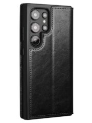 QIALINO For Samsung Galaxy S24 Ultra Wallet Case Waxy Genuine Leather Flip Phone Cover by The Case Factory