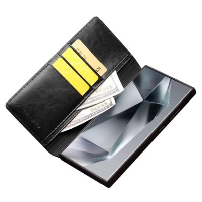 QIALINO For Samsung Galaxy S24 Ultra Wallet Case Waxy Genuine Leather Flip Phone Cover by The Case Factory