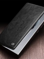 QIALINO For Samsung Galaxy S24 Ultra Wallet Case Waxy Genuine Leather Flip Phone Cover by The Case Factory