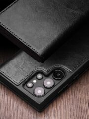 QIALINO For Samsung Galaxy S24 Ultra Wallet Case Waxy Genuine Leather Flip Phone Cover by The Case Factory