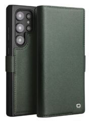 QIALINO For Samsung Galaxy S24 Ultra Wallet Case Genuine Cow Leather Magnetic Closure Flip Phone Cover Green Samsung Galaxy S24 Ultra by The Case Factory