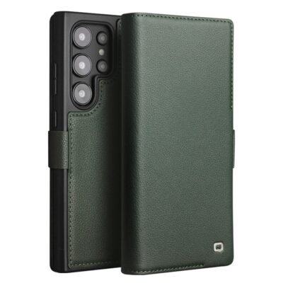 QIALINO For Samsung Galaxy S24 Ultra Wallet Case Genuine Cow Leather Magnetic Closure Flip Phone Cover Green Samsung Galaxy S24 Ultra by The Case Factory