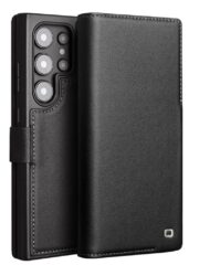 QIALINO For Samsung Galaxy S24 Ultra Wallet Case Genuine Cow Leather Magnetic Closure Flip Phone Cover Black Samsung Galaxy S24 Ultra by The Case Factory