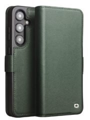 QIALINO For Samsung Galaxy S24 Wallet Case Genuine Leather Magnetic Closure Flip Phone Cover Green Samsung Galaxy S24 by The Case Factory