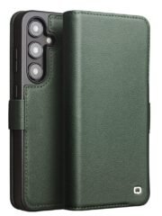 QIALINO For Samsung Galaxy S24+ Wallet Case Genuine Leather Flip Phone Cover with Magnetic Closure Green Samsung Galaxy S24+ by The Case Factory