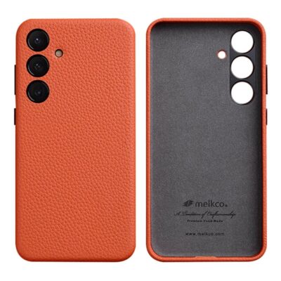 MELKCO For Samsung Galaxy S24 Case Premium Genuine Leather Full-Wrap Phone Cover Orange Samsung Galaxy S24 by The Case Factory