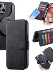 CASENEO MW-03 For iPhone 15 Case Magnetic Detachable Wallet Leather Flip Phone Cover Black iPhone 15 by The Case Factory