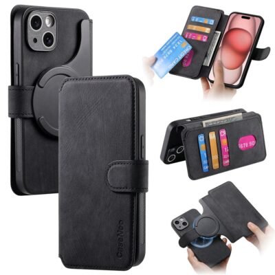 CASENEO MW-03 For iPhone 15 Case Magnetic Detachable Wallet Leather Flip Phone Cover Black iPhone 15 by The Case Factory