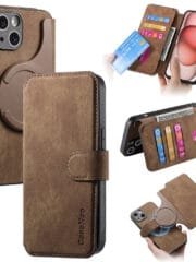 CASENEO MW-03 For iPhone 15 Case Magnetic Detachable Wallet Leather Flip Phone Cover Brown iPhone 15 by The Case Factory